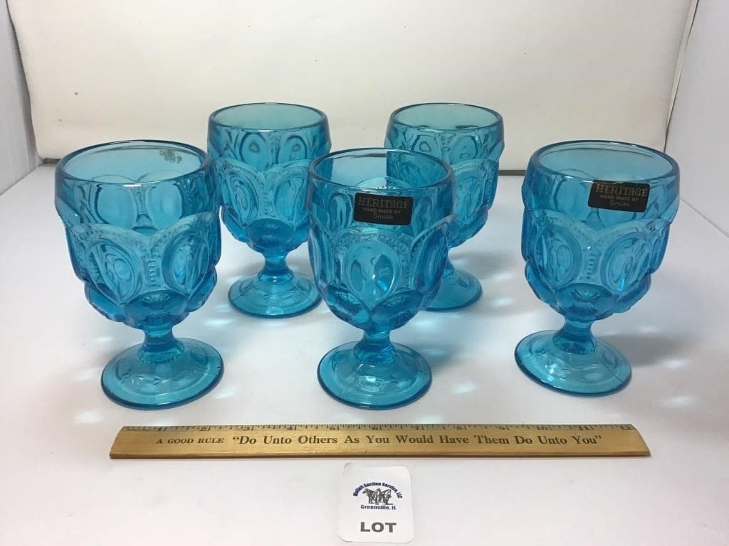 L E SMITH VINTAGE MOON & STARS DEEP BLUE DRINKING: GOBLETS 5 pcs
