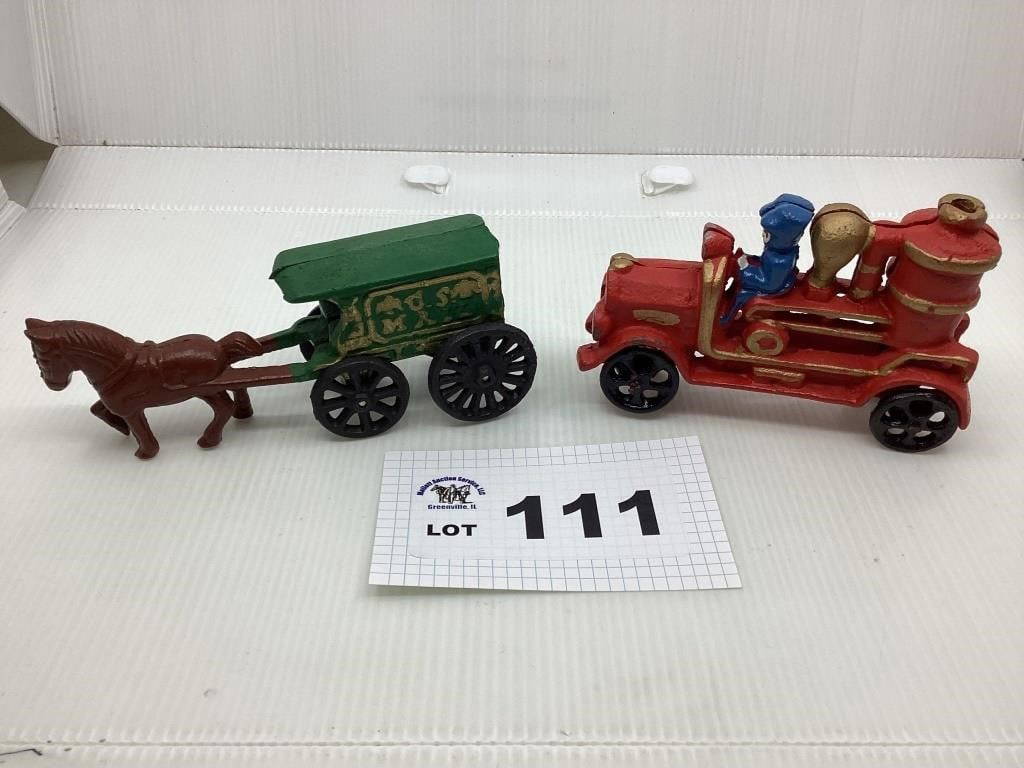 Cast Iron Fire Truck / Horse And Buggy Auction