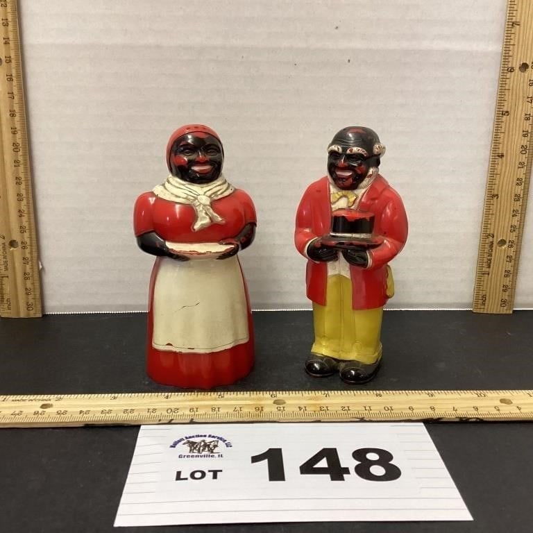 BLACK AMERICANA 1950s F&F PLASTIC MOLDED DIE: COMPANY SUNT JEMIMA AND UNCLE MOSES SALT AND PEPPER