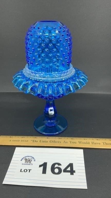 FENTON HOBNAIL BLUE FAIRY LAMP 9 inches tall 3 pcs (1 of 2)