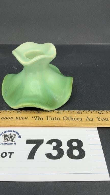 WELLER POTTERY GREEN MATTE CANDLE HOLDER (1 of 2)