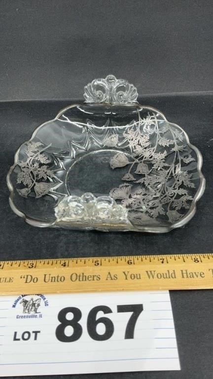 NEW MARTINSVILLE GLASS JANICE SILVER OVERLAY DISH: NEW MARTINSVILLE GLASS JANICE SILVER OVERLAY DISH