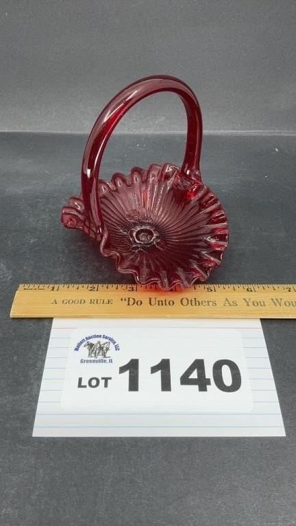 FENTON RUBY RED 5 inches tall MINI BASKET (1 of 2)