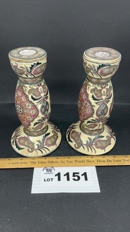 CHINESE CERAMIC CANDLE HOLDERS 2 9 inches tall (1 of 2)