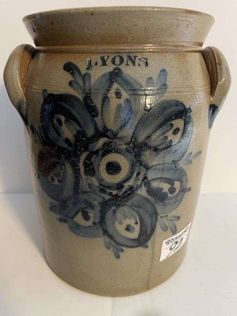 Lyons 1 gal. 2 Handled Blue Decorated Flower Stoneware Jar (1 of 6)