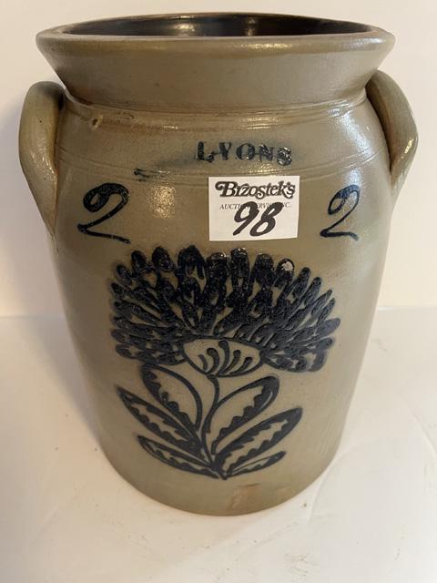 Lyons 2 gal. Blue Decorated Lg. Flower 2 Handle Stoneware Jar (1 of 6)