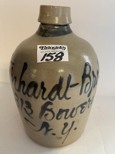 2 Qt. Handled Stoneware jug with Writing Steinhardt Bros. & Co, 313 Bowery, NY: 2 Qt. Handled Stoneware jug with Writing Steinhardt Bros. & Co, 313 Bowery, NY