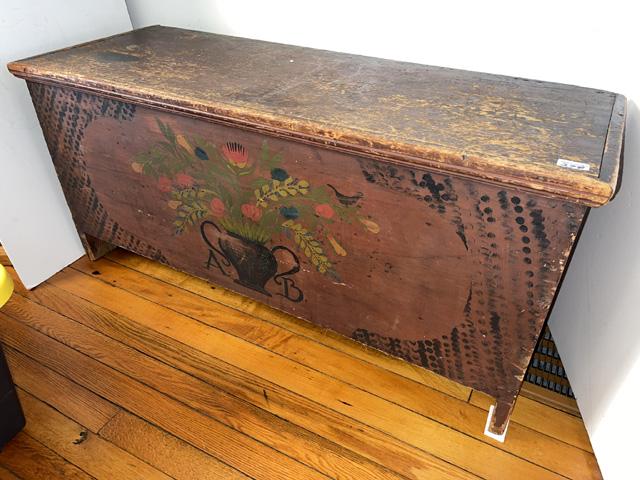 Pine original paint 6 Board Decorated painted Floral design sgn. A.B. Blanket chest (1 of 8)
