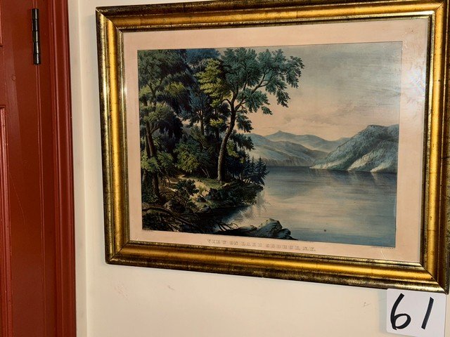 The View on Lake George, NY Currier & Ives, Lg. Folio in Gilt Frame: The View on Lake George, NY Currier & Ives, Lg. Folio in Gilt Frame, 27"w x 21"h
