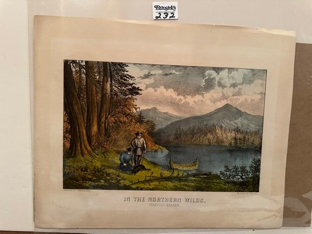 In the Northern Wilds Trapping Beaver Currier & Ives, Sm. Folio, unframed: In the Northern Wilds Trapping Beaver Currier & Ives, Sm. Folio, unframed, 16"w x 13"h