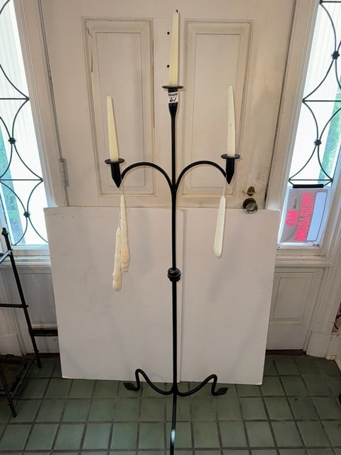 WROUGHT IRON 3-PRONG FLOOR CANDLE HOLDER: WROUGHT IRON 3-PRONG FLOOR CANDLE HOLDER