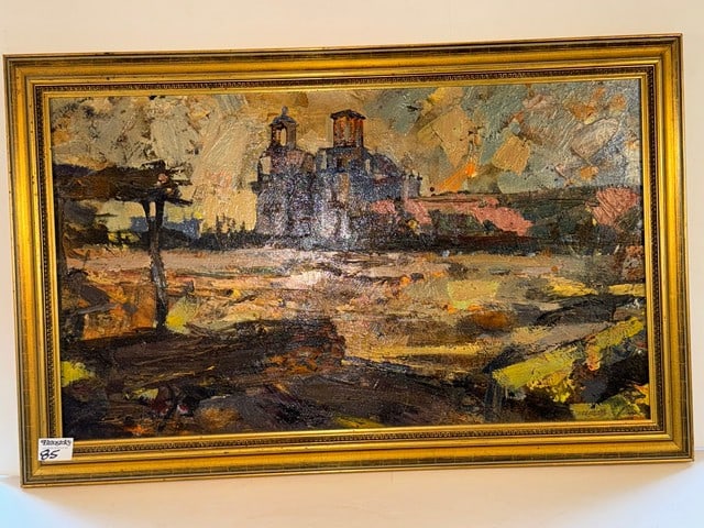 SAN XAVIER - TOWARD TWILIGHT-CANVAS SIZE 28"LX16.5"H: OIL ON CANVAS, SIGNED