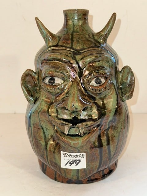 DEVIL FACE JUG W/HORNS, 10"H X 7"DIAM. (1 of 3)