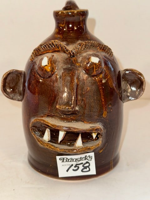 ANDRA CORN SIGNED 1991 FACE JUG, 5" DIA. X 7"H (1 of 3)