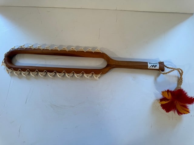 HAWAIIAN DOUBLE HOLLOW FRAME KOA WOOD & SHARK TEETH WEAPON, 24"L X 5"W X 1"H: HAWAIIAN DOUBLE HOLLOW FRAME KOA WOOD & SHARK TEETH WEAPON, 24"L X 5"W X 1"H