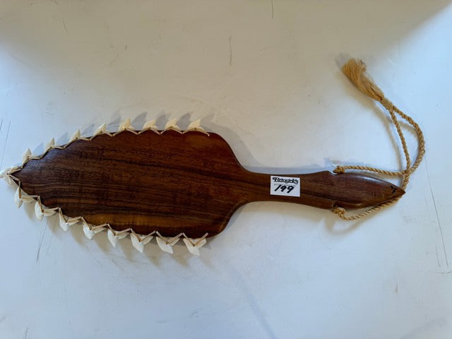 HAWAIIAN KOA WOOD & SHARK TEETH WEAPON, 21"L X 7"W X 1/2"H: 21"L X 7"W X 1/2"H
