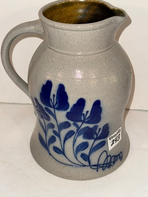 SALMON FALLS STONEWARE PITCHER W/ BLUE FLOWER (1 of 4)