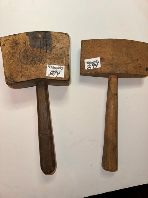 BURL MALLET, 12"L: SIGNED A H, 1870 & A MALLET 12"L