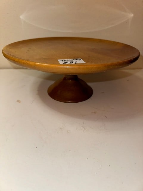 MYRTLE WOOD PEDESTAL FLAT PLATE, 10" DIA. X 4"H (1 of 3)