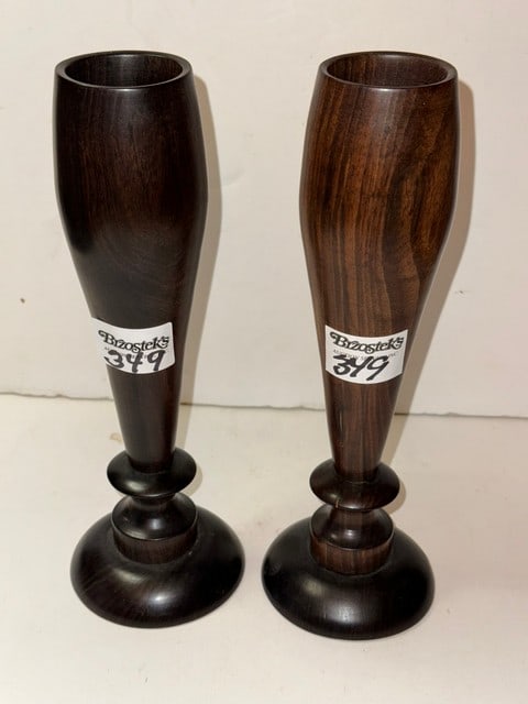 EBONY ? PR. OF CARVED VASES: 10"H