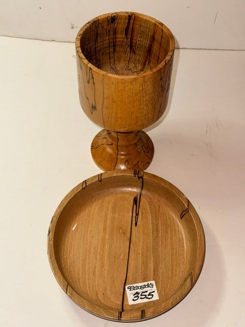 LV WHITE WOOD TURNER CHALICE & PLATE: LV WHITE WOOD TURNER, ILMINSTER ENGLAND CHALICE & PLATE