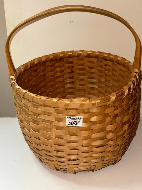 MODERN WOVEN SPLINT HANDLED BASKET-NYS, 13"D X 17"H (1 of 3)