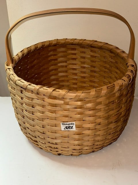MODERN WOVEN SPLINT HANDLED BASKET-NYS, 14.5" ROUND X 16"H (1 of 3)