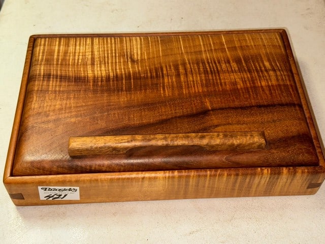 MODERN TIGER MAPLE COVERED JEWELRY BOX, 12"L X 8"D X 3"H (1 of 4)