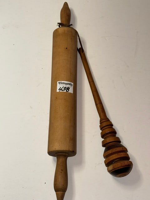 ANTIQUE WOODEN ROLLING PIN & WHISK (1 of 1)
