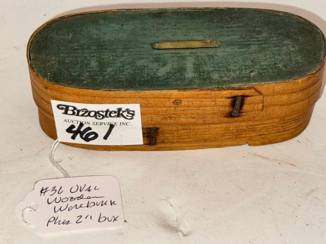 OVAL WOODEN WARE BANK, 2.25"D X 1.5"H: W/SM. 2" BOX INSIDE