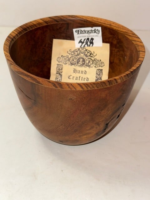 HAND TURNED BLACK WALNUT BURL BOWL: BY VAUGH NAGEL W/ORIGINIAL TAG 1993