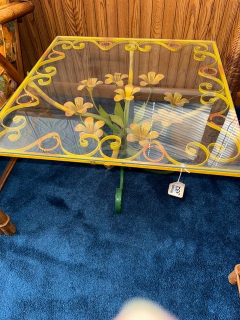 GLASS TOP GARDEN TABLE IN ORIGINAL PAINT (1 of 2)