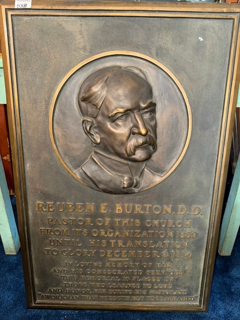 SOLID BRONZE PLAQUE OF REUBEN E. BURTON, D.D. PASTOR OF HIS CHURCH (1 of 2)