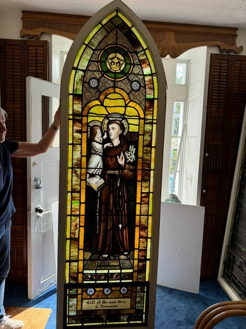 SAINT ANTHONY STAINED GLASS WINDOW FROM OLD ST PAULS CATHOLIC CHURCH (1 of 5)
