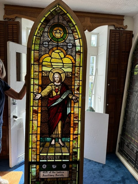 SACRED HEART OF CHRIST STAINED GLASS WINDOW FROM OLD ST. PAUL CHURCH (1 of 6)