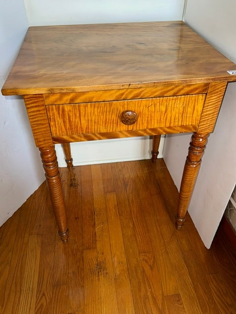 CHERRY TOP W/TIGER MAPLE LEGS & 1 DRW. STAND, 24"L X 21"D X 28.5"H (1 of 4)