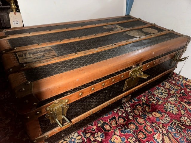 ANTIQUE E GOYARD PARIS TRUNK AUTHENTIC, OLD CRUISE LINE STICKERS, 39.5"L X 21.5"D X 13"H (1 of 10)