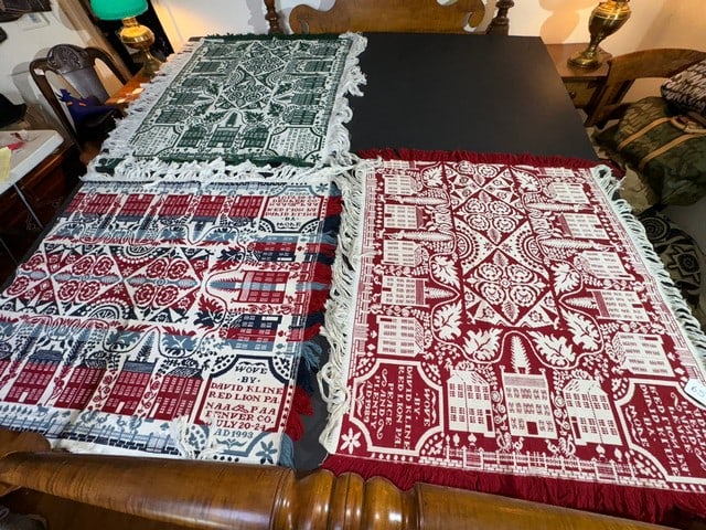 MODERN WOVEN RED & WHITE JACQUARD COVERLET SGN. WOVE BY DAVID  KLINE, REDLINE, PA (1 of 10)