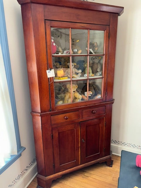 CHERRY 2 PC. 9 PANE GLASS TOP DOOR & 2 PANEL LOWER DOORS & 2 DRW. ANTIQUE COR. CABINET (1 of 6)