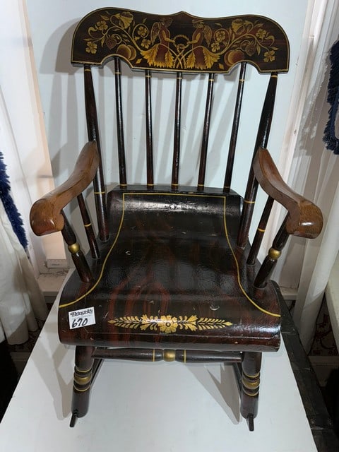 CHILDS ANTIQUE EARLY BOSTON STENCILED ROCKER (1 of 6)