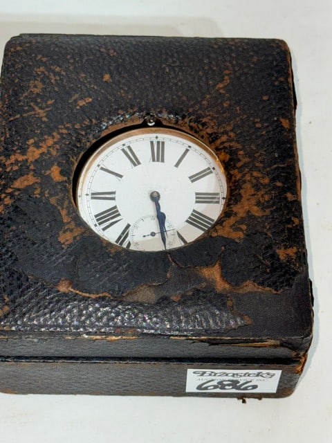 OMEGA GOLIATH 8 DAY SWISS OVERSIZED POCKET WATCH W/PORCELAIN DIAL, 3" DIA. IN BLACK, STARR (1 of 10)