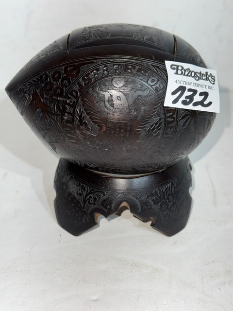 HAND CARVED COCONUT ONE SIDE SEAL OF AMERICA, CARVED ANIMALS, REVERSE SIDE CARVED (1 of 7)