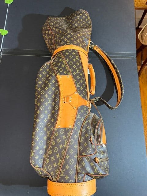 LOUIS VUITTON GOLF CLUB BAG, 34"H PLUS COV. STAMPED LOUIS VUITTON PARIS (1 of 9)