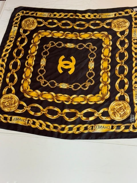 CHANEL PARIS SILK SCARF W/MONOGRAM: CHANEL PARIS SILK SCARF W/MONOGRAM