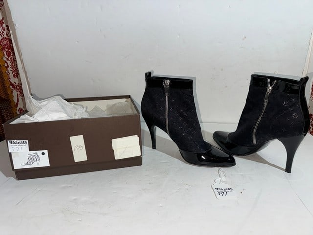 LOUIS VUITTON MONOGRAM SATIN OIR ANKLE BOOT, 100M SIZE 40 #103607, ORIGINAL PRICE, $720 (1 of 4)