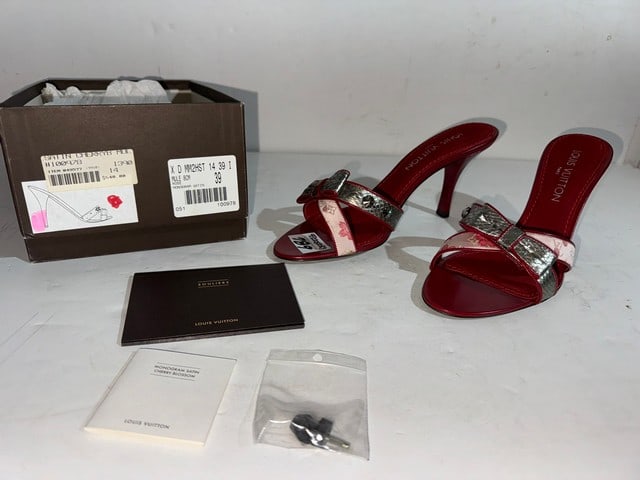 LOUIS VUITTON MONOGRAM SATIN ROSE MULE 8CM SIZE 39 #100978 BR0053 ORIGINAL BOX (1 of 5)