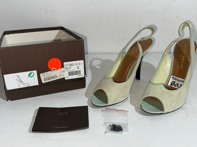 LOUIS VUITTON TILLEUL CHEVREAU VELOURS SANDAL, 10CM, SIZE 40, ORIGINAL LV BOX (1 of 5)