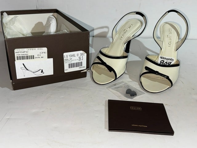 LOUIS VUITTON BICOLORE NOR/BLANC VEAU GLACE SANDAL, 8CM,SIZE 39.5 #095092 (1 of 4)