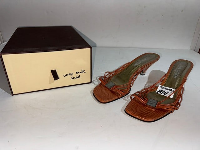 LOUIS VUITTON CHEVREAU (SNAKE SKIN) SANDAL, SIZE 40, 2"HEEL: LOUIS VUITTON CHEVREAU (SNAKE SKIN) SANDAL, SIZE 40, 2"HEEL
