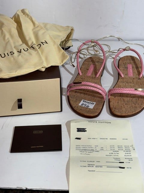 LOUIS VUITTON LIZARD ANKLEWRAP SANDALS, SIZE 40, PINK, ORIGINAL LV BOX (1 of 6)